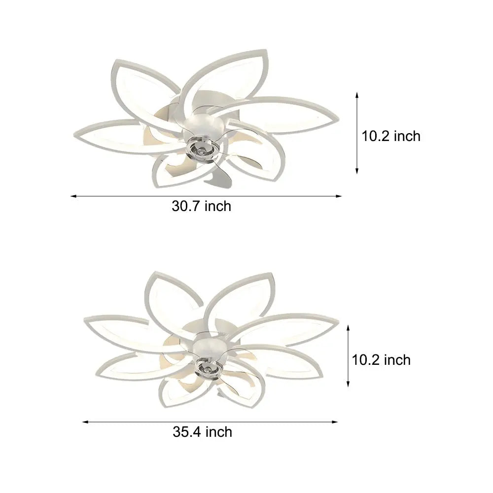 Nordic Flush Mount Ceiling Fan Lamp with Modern Flower Design and Three-Step Dimming LED Luxe