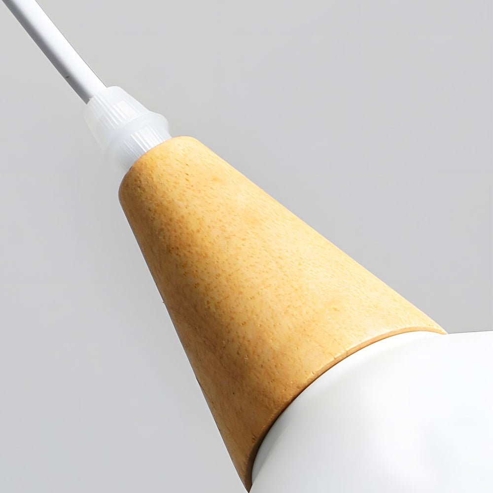 nordic metal cone pendant light in white with wooden top 1 light design