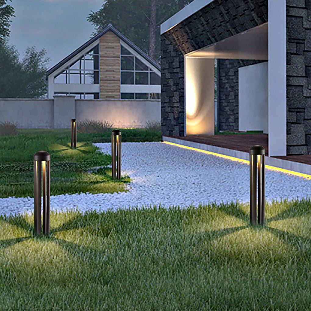 Four-Column LED Bollard Light — Die-Cast Aluminum and Acrylic, Dark Gray, 4" × 21"