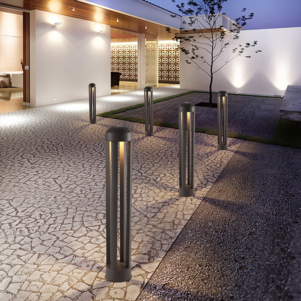 Four-Column LED Bollard Light — Die-Cast Aluminum and Acrylic, Dark Gray, 4" × 21"
