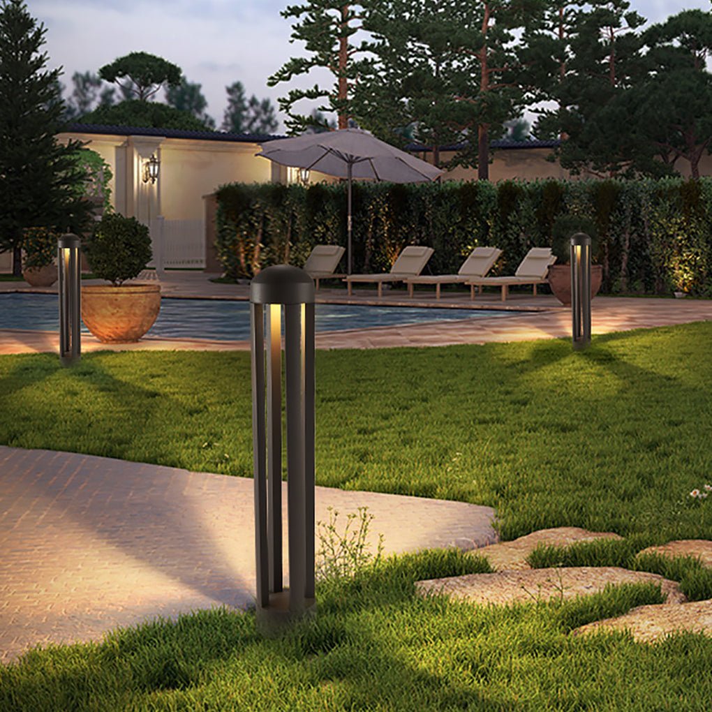 Four-Column LED Bollard Light — Die-Cast Aluminum and Acrylic, Dark Gray, 4" × 21"