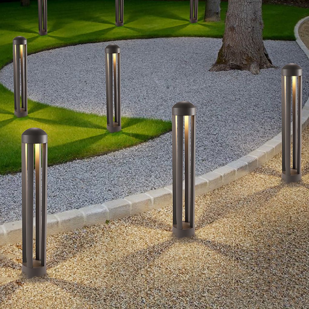 Four-Column LED Bollard Light — Die-Cast Aluminum and Acrylic, Dark Gray, 4" × 21"