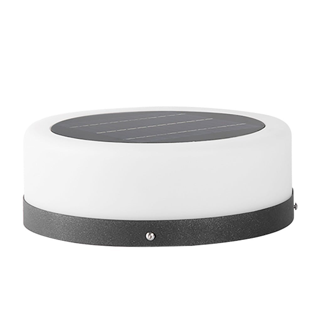 Round Solar Pillar Light — Stainless Steel & PC, LED 5W, 3000K Warm White, IP-Rated Weatherproof