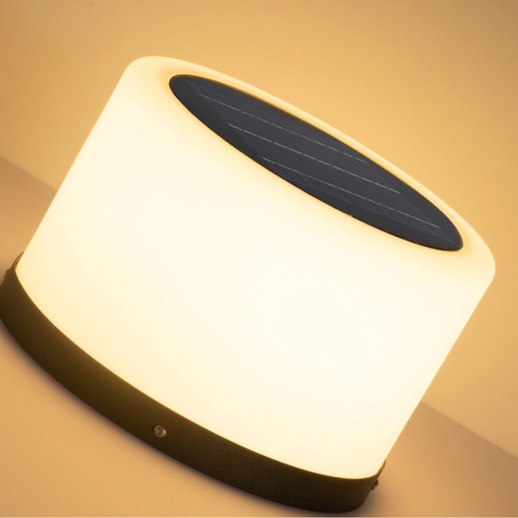 Round Solar Pillar Light — Stainless Steel & PC, LED 5W, 3000K Warm White, IP-Rated Weatherproof