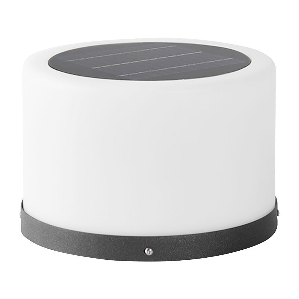 Round Solar Pillar Light — Stainless Steel & PC, LED 5W, 3000K Warm White, IP-Rated Weatherproof