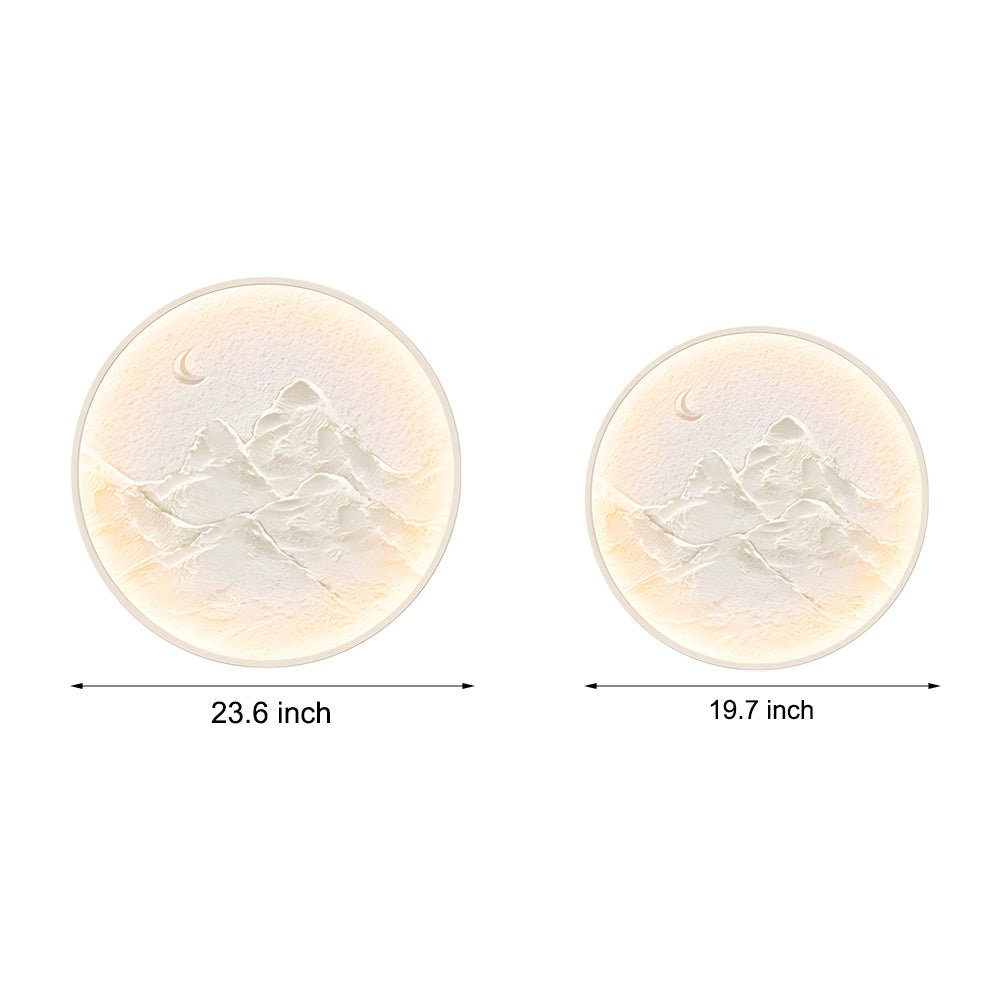 Round Mountain & Moon LED Wall Sconce — Modern Wall Art, Full or Crescent, 19.7" or 23.6"