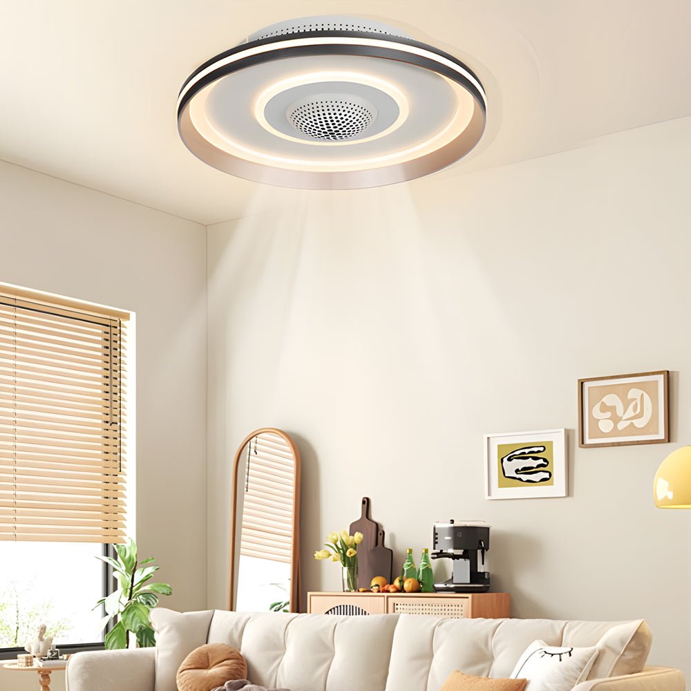 Nordic Round LED Flush Mount Ceiling Fan Light with Invisible Design
