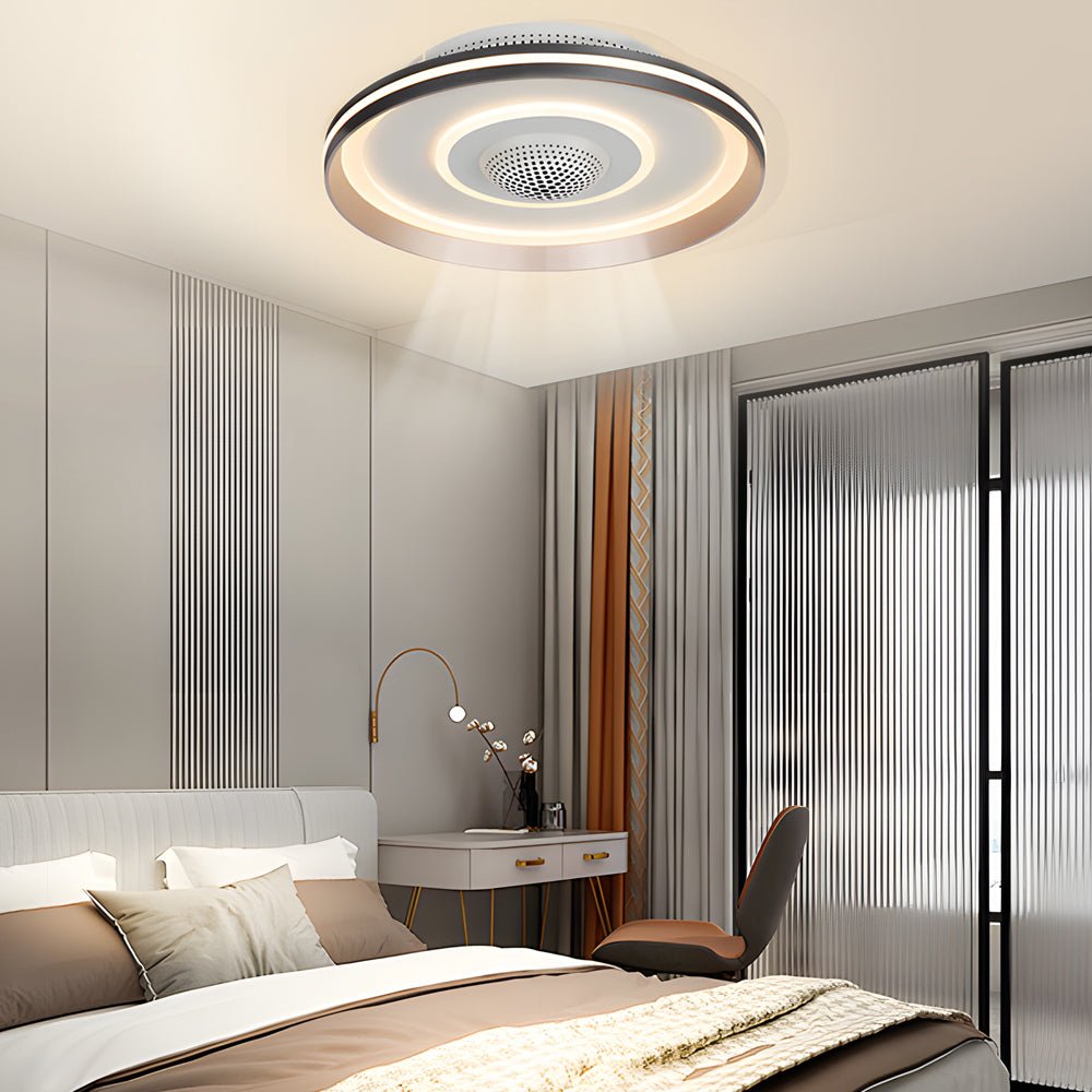 Nordic Round LED Flush Mount Ceiling Fan Light with Invisible Design