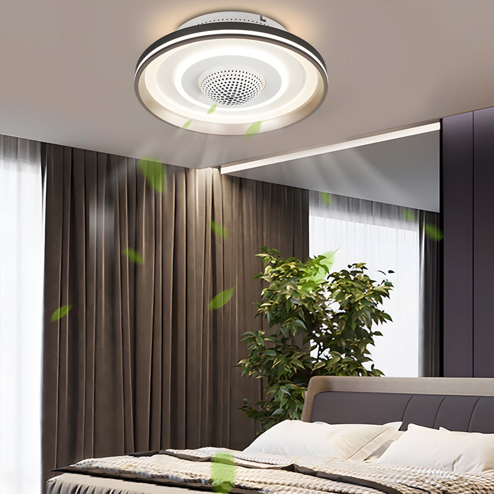 Nordic Round LED Flush Mount Ceiling Fan Light with Invisible Design