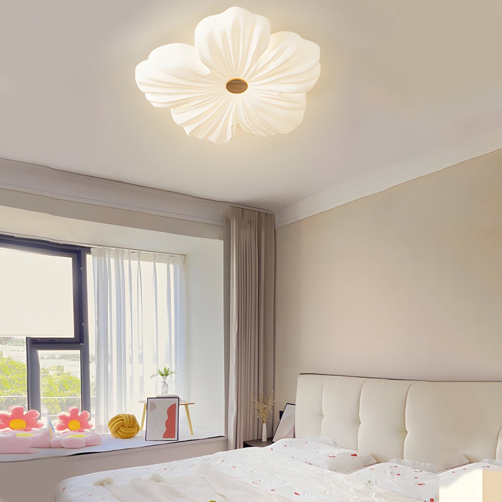 Flower-Shaped LED Flush-Mount Ceiling Light — White Acrylic & Iron, 3-Step Dimming, 3000K/4500K/6000K
