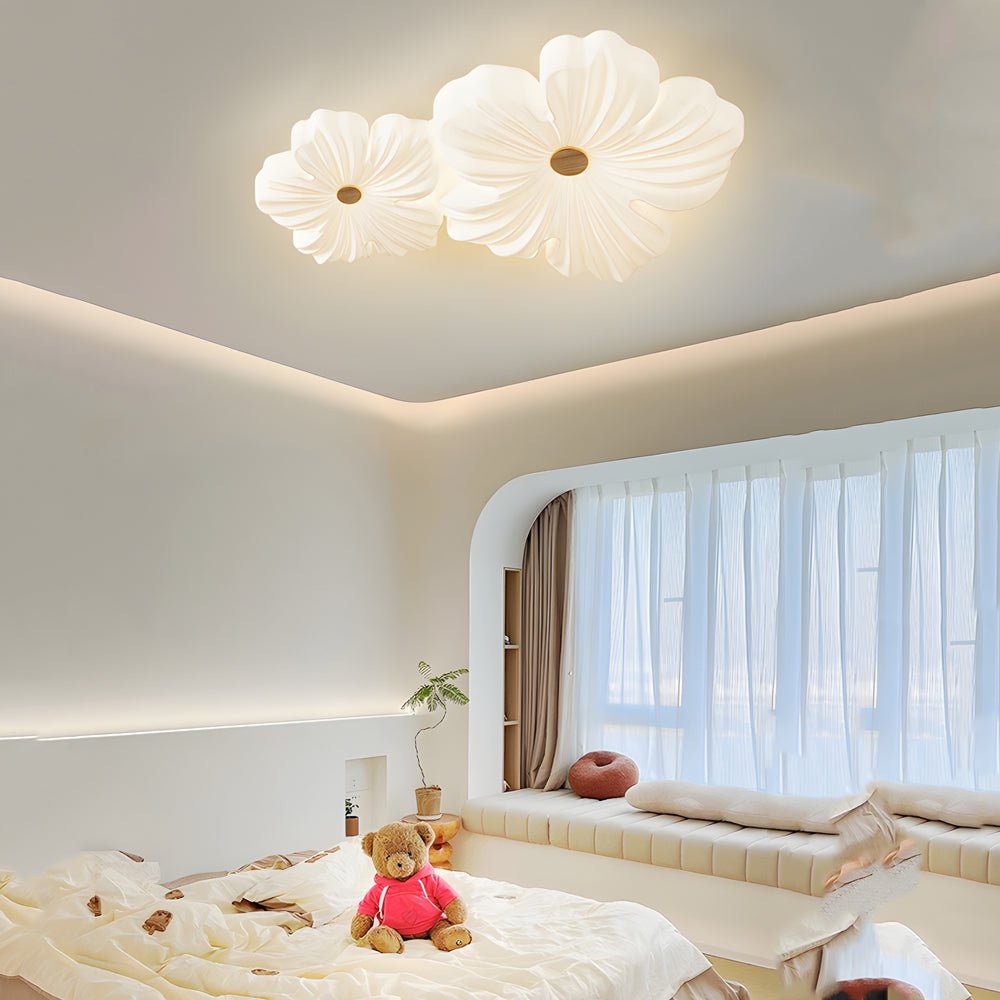 Flower-Shaped LED Flush-Mount Ceiling Light — White Acrylic & Iron, 3-Step Dimming, 3000K/4500K/6000K