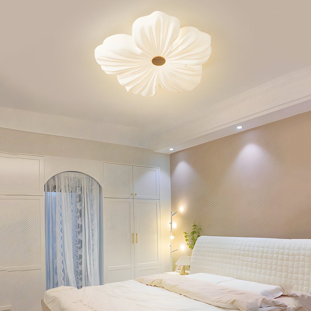 Flower-Shaped LED Flush-Mount Ceiling Light — White Acrylic & Iron, 3-Step Dimming, 3000K/4500K/6000K