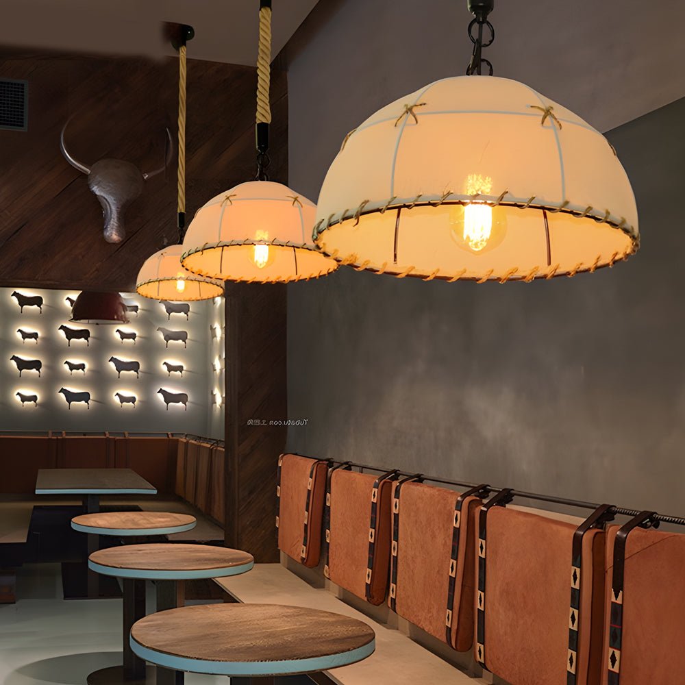 Rustic Linen & Hemp Rope Pendant Chandelier — Iron, 6W LED, Adjustable Cord, 3 Sizes