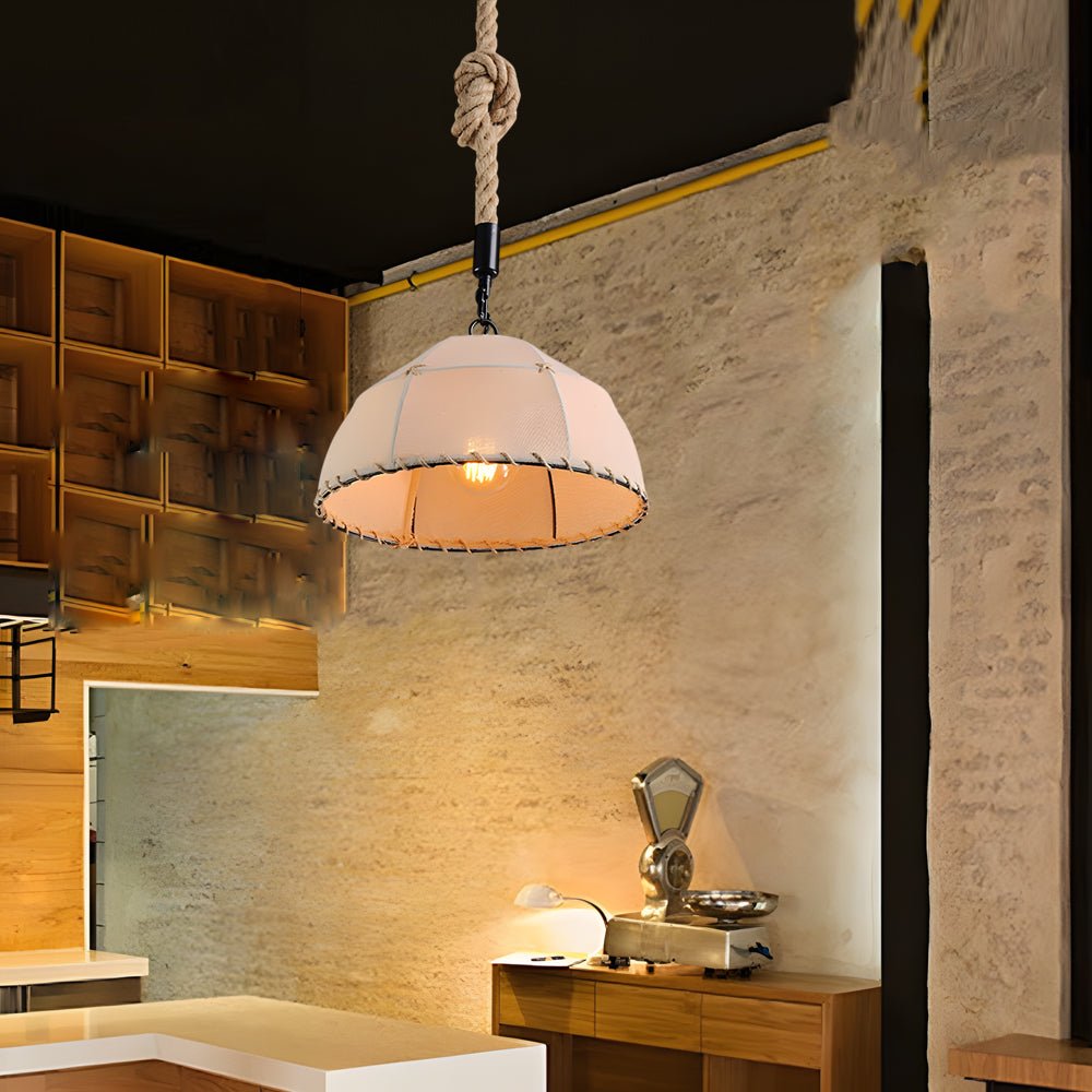 Rustic Linen & Hemp Rope Pendant Chandelier — Iron, 6W LED, Adjustable Cord, 3 Sizes
