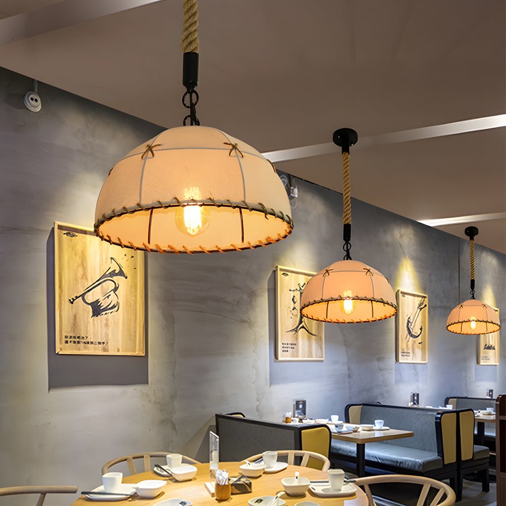 Rustic Linen & Hemp Rope Pendant Chandelier — Iron, 6W LED, Adjustable Cord, 3 Sizes