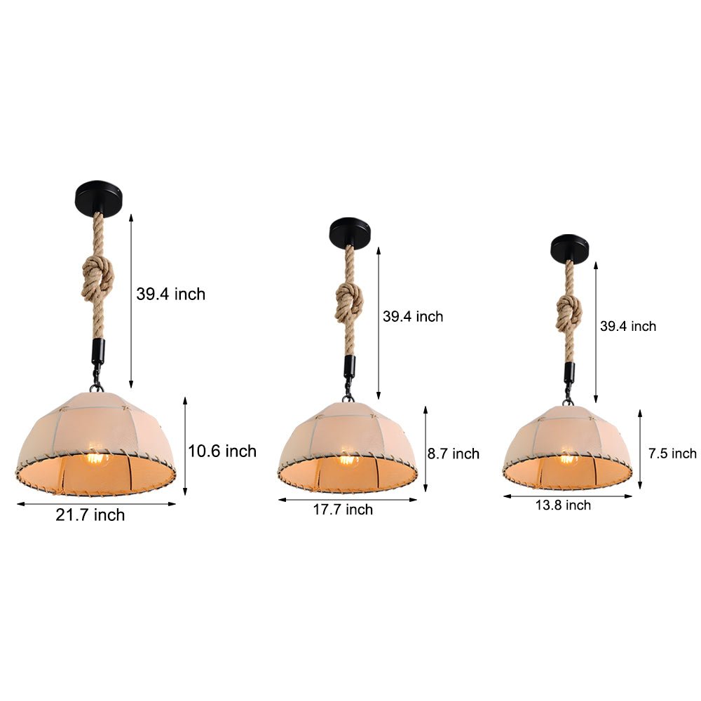 Rustic Linen & Hemp Rope Pendant Chandelier — Iron, 6W LED, Adjustable Cord, 3 Sizes
