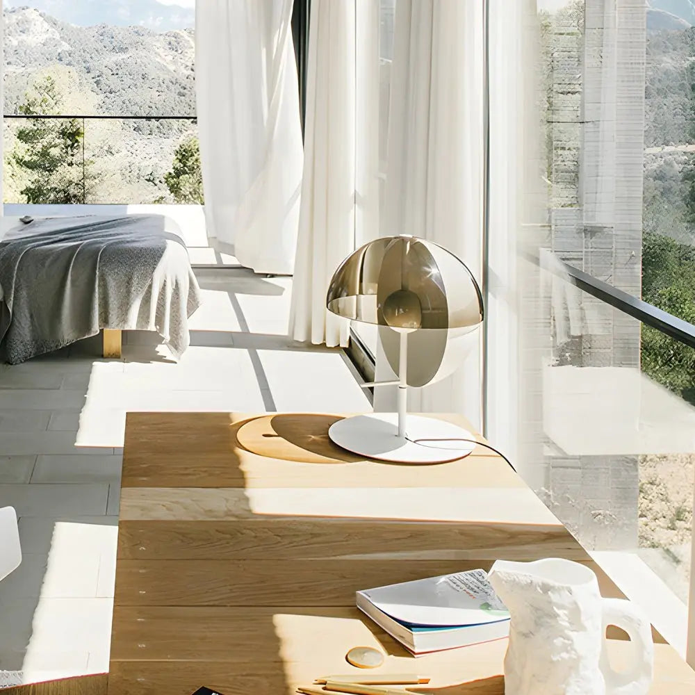 Amber Glass LED Table Lamp with Two Novelty Half-Spheres Luxe