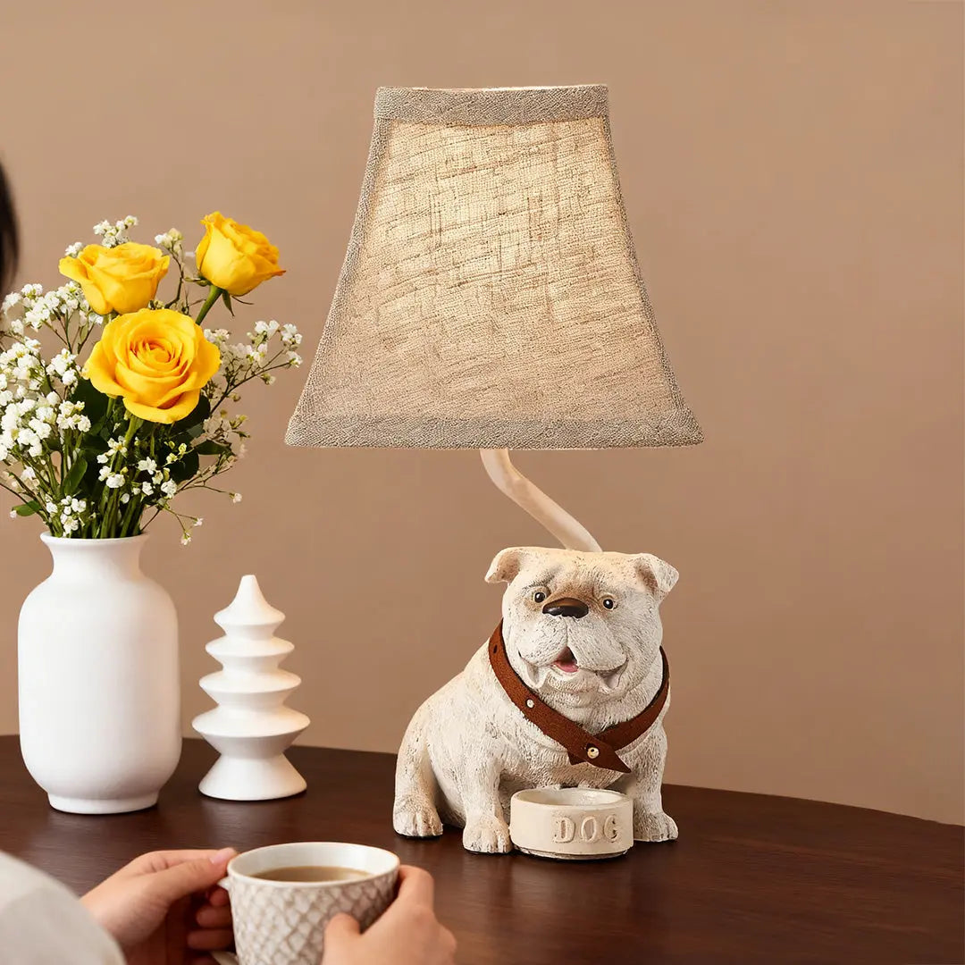 Elegant Mid-Century Dog Table Lamp in White Resin Luxe