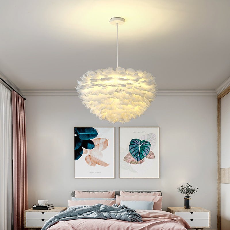 Feather Chandelier — Metal, Pink or White, 3-Light LED, 20" Diameter, 3000K Warm White