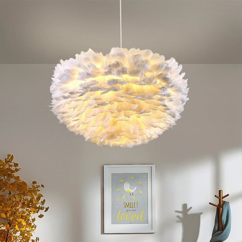 Feather Chandelier — Metal, Pink or White, 3-Light LED, 20" Diameter, 3000K Warm White