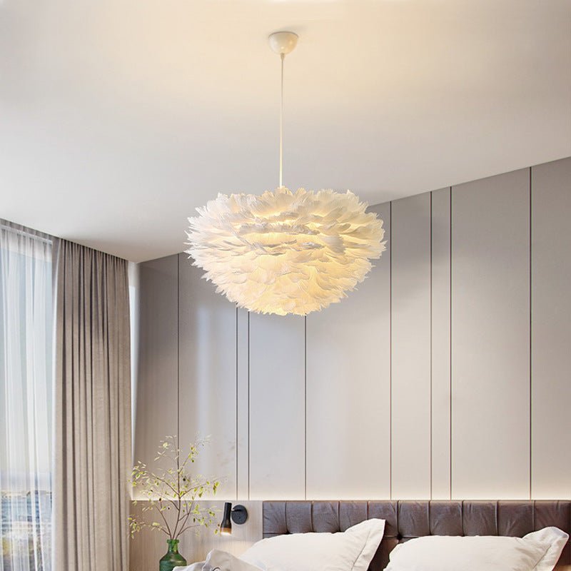 Feather Chandelier — Metal, Pink or White, 3-Light LED, 20" Diameter, 3000K Warm White