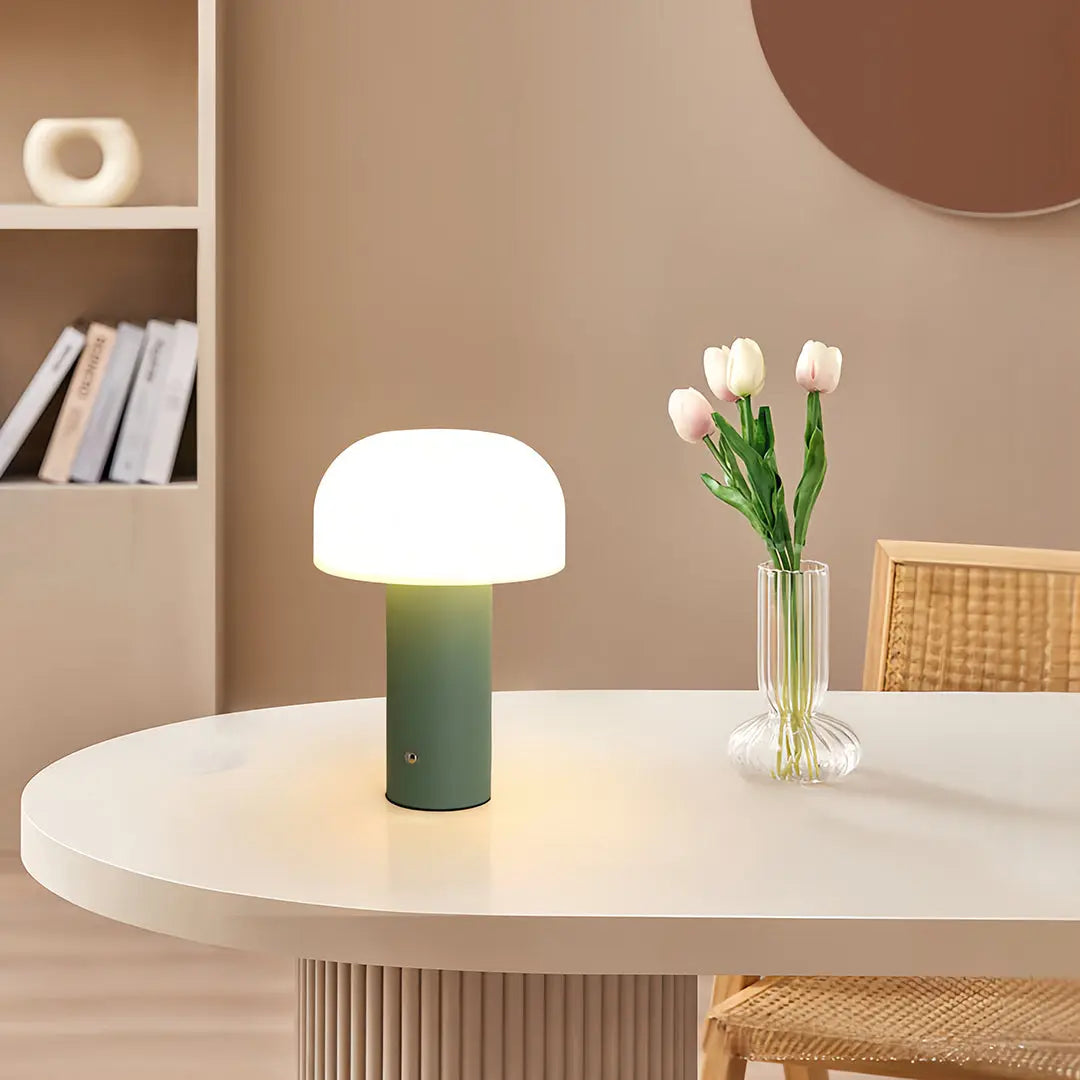 Novelty Table Lamp with Iron Base and Rotomolded Mushroom Shade Luxe