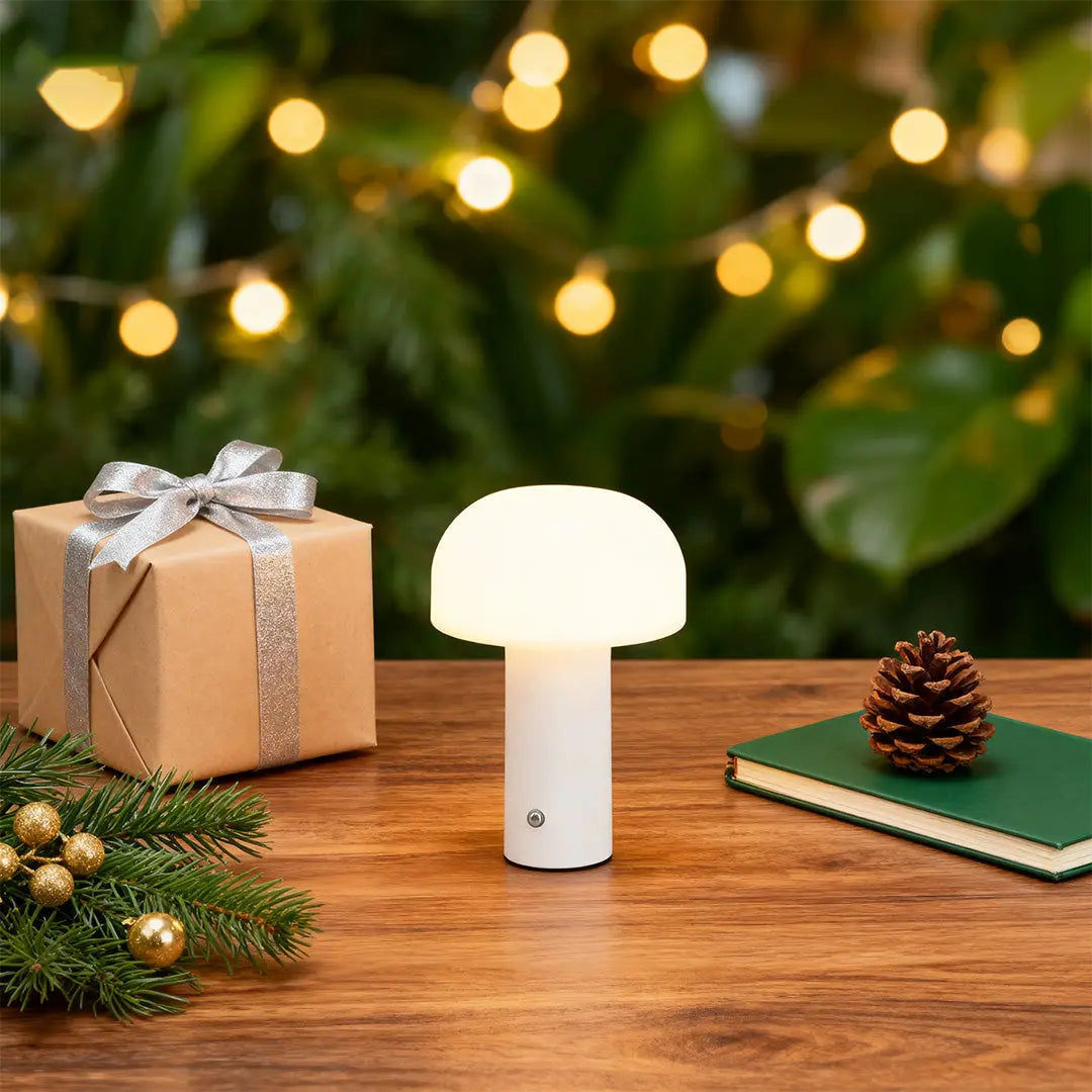 Novelty Table Lamp with Iron Base and Rotomolded Mushroom Shade Luxe