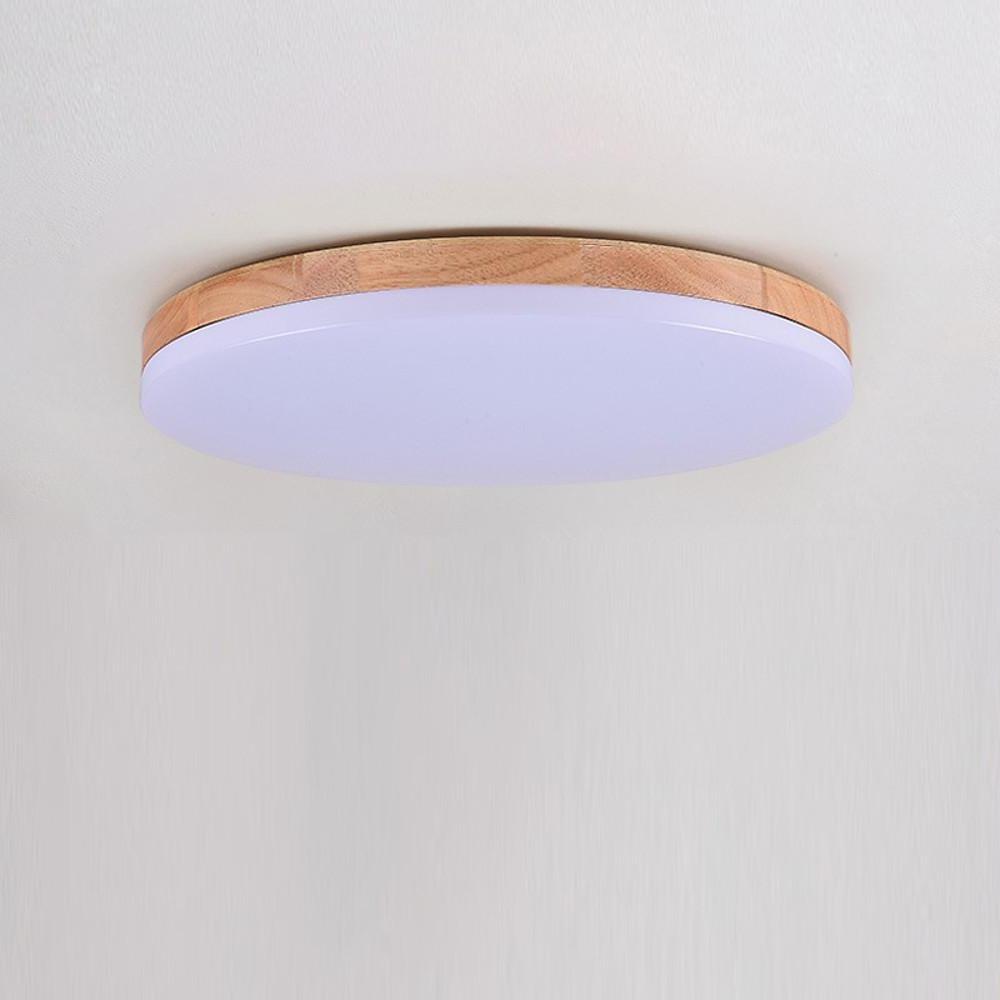 Circular Minimalist Flush-Mount Ceiling Light — Wood and Acrylic, LED, 3000K/6000K, Dimmable with Remote, 10"–19"