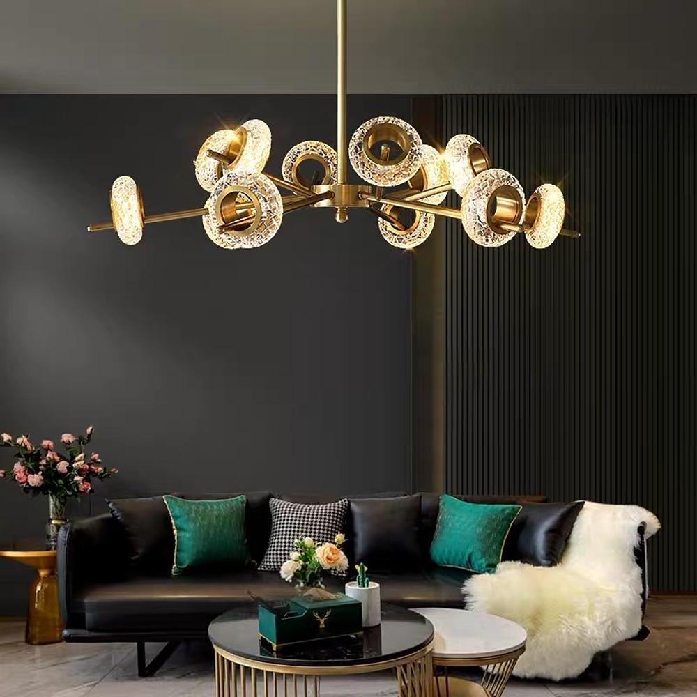 Sputnik Crystal Sphere Chandelier — Brass, Gold Electroplated, Integrated LED 3000K, 8 or 12-Light