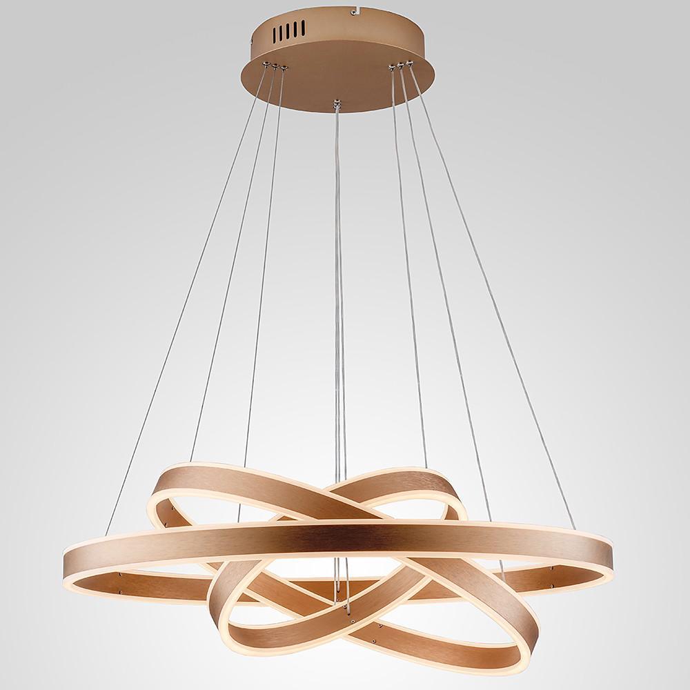 Triple-Ring Chandelier — Aluminum, Gold Finish, LED 142W, 3000K–6000K, 59" Adjustable Chain