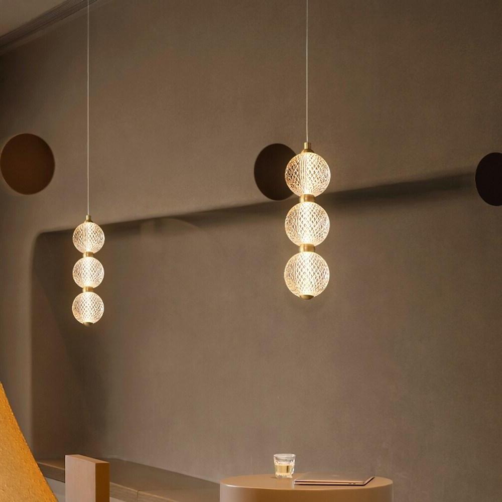 Geometric Globe Mini Pendant Lights, Set of 3 — Copper and Acrylic, LED Integrated, 14W, Adjustable 47.2" Cord