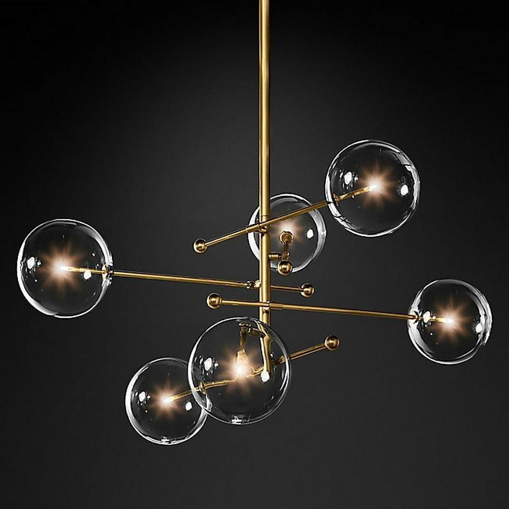Geometric Globe Chandelier — Metal and Glass, 6-Light, 31" Wide, 3000K / 6000K, 110–120V