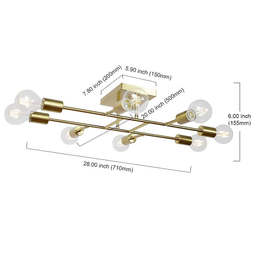 Vintage 8-Light Semi Flush-Mount Ceiling Light — Antique Brass, Metal, E26/E27, 28" Wide