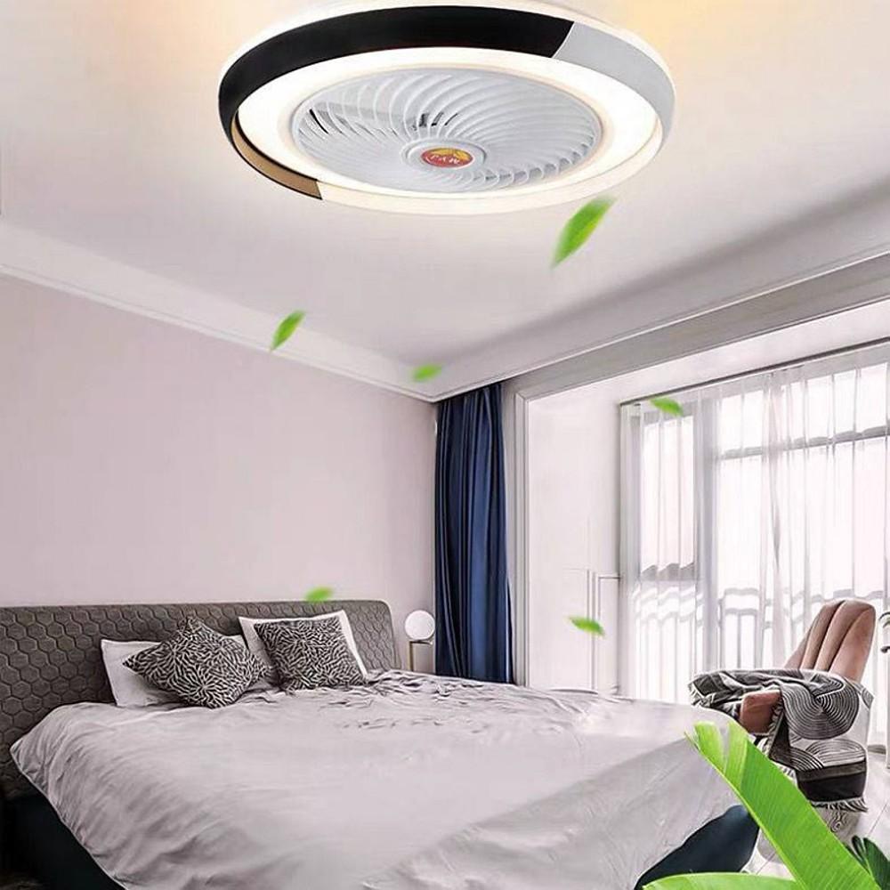 Modern Round Flush Mount Bladeless Ceiling Fan with Dimmable LED Light