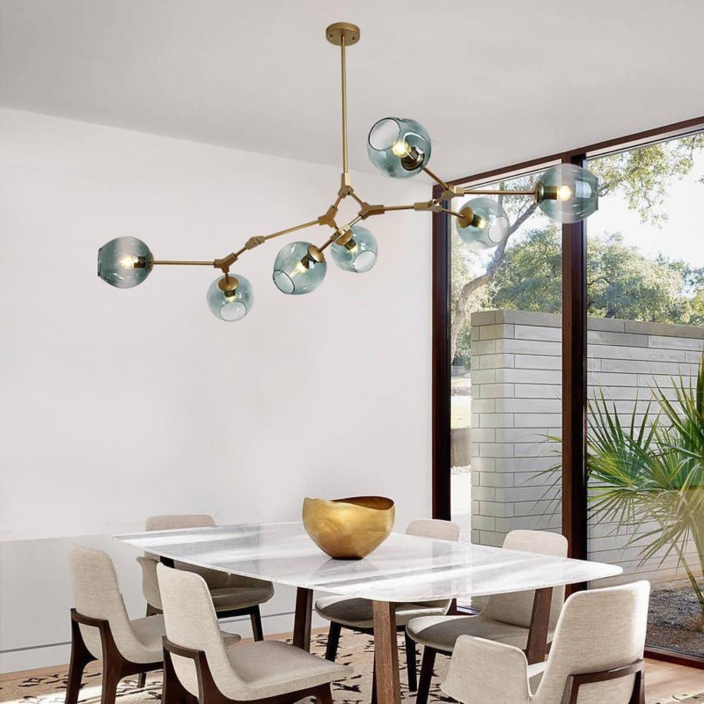 Globe Sputnik Industrial Chandelier — Metal and Glass, E27, 3/5/6/7-Light, Choice of Finish and Shade Color