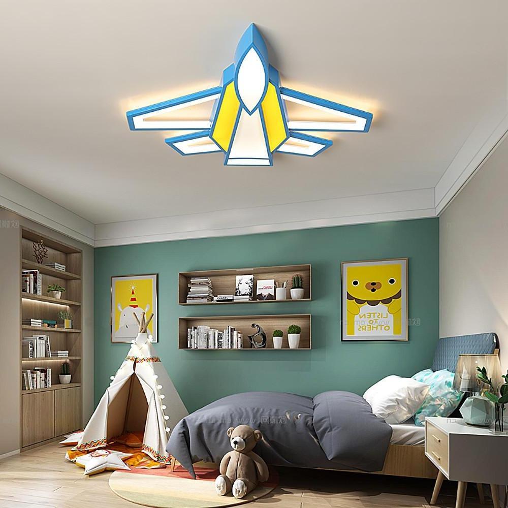 Cartoon Airplane LED Flush-Mount Ceiling Light — Metal & Acrylic, Tri-Color Dimming, Remote Control, Kids' Room