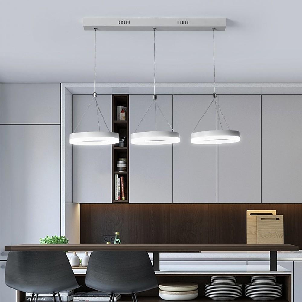 Modern 3-Light Adjustable Ring Pendant Chandelier — Aluminum & Acrylic, LED Dimmable, 24", Remote Control