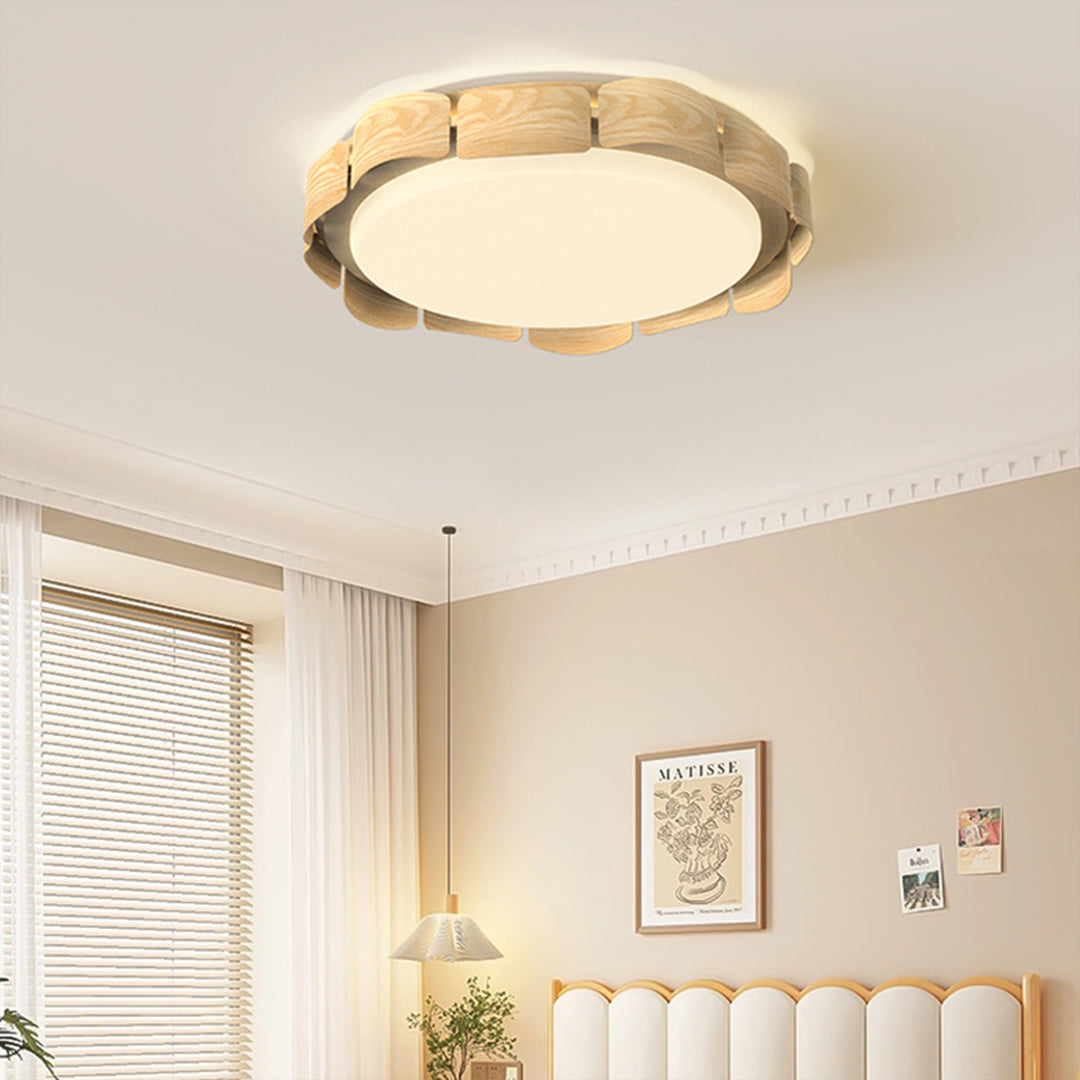 Full-Spectrum Eye-Care LED Flush Mount — Wood Grain & Iron, 39W, 3-Step Dimming (3000K/4000K/6000K), High-CRI 97, 19.69"
