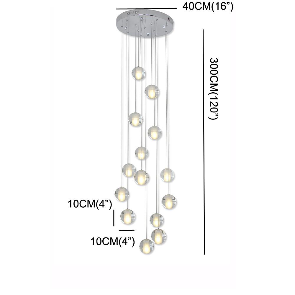 Contemporary 14-Light Crystal Ball Chandelier — Metal, Electroplated, Dimmable, 3000K / 6000K, 118" Adjustable Cord