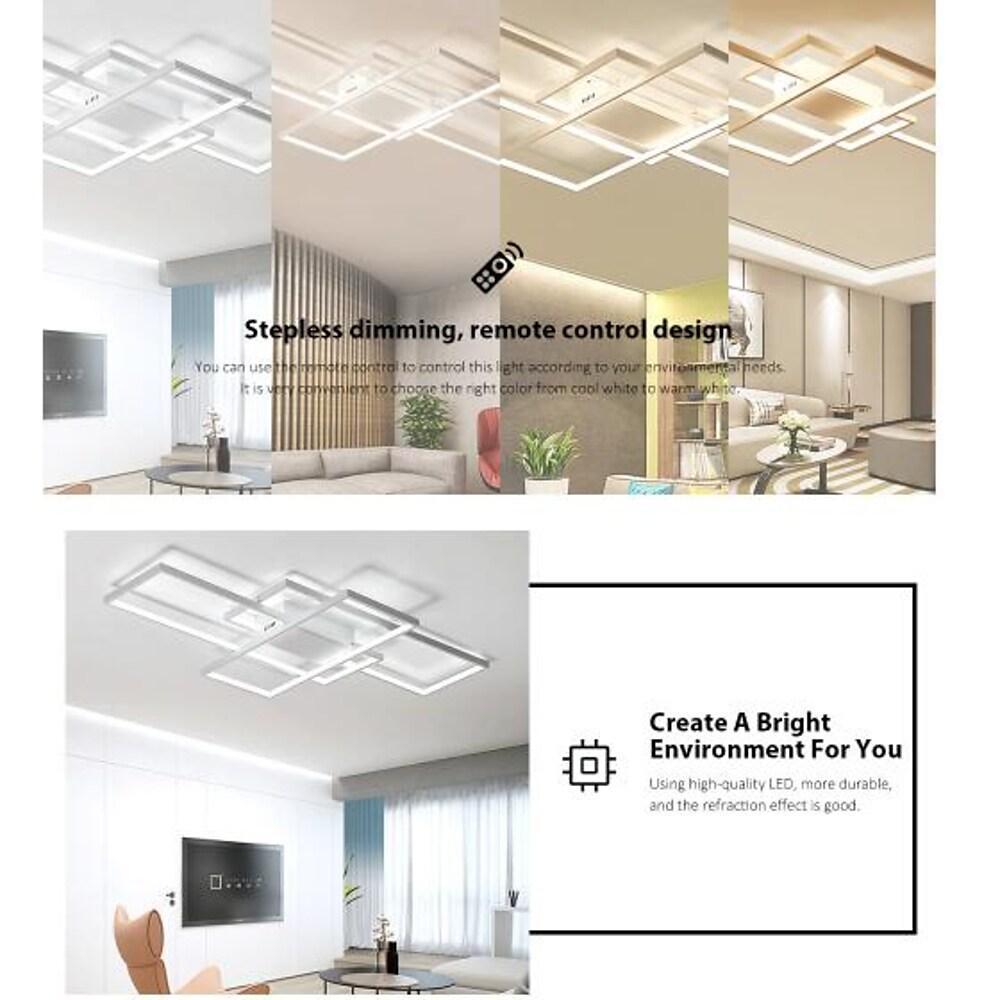 Large Multi-Rectangle Flush-Mount Ceiling Light — 3-Tier Integrated LED, Black, Gold or White