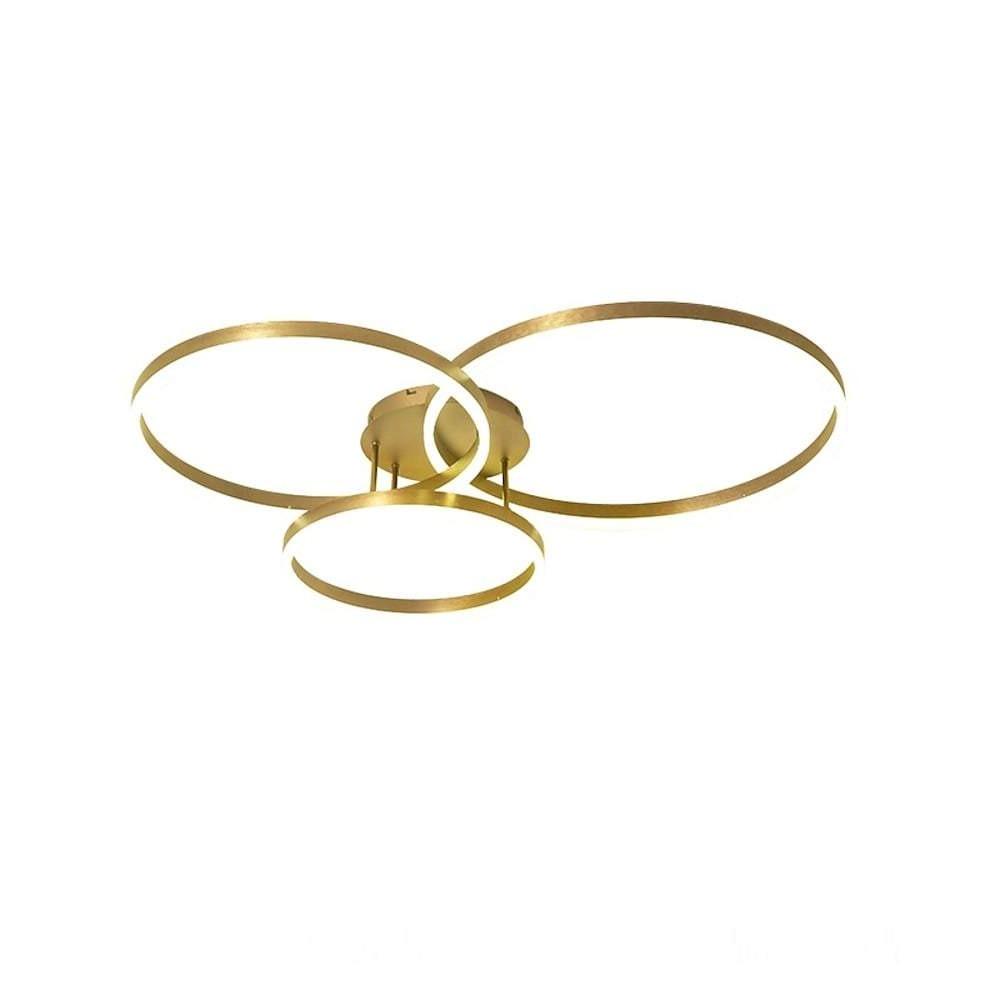 Modern Gold Circular Ring Flush-Mount Ceiling Light — Metal and Acrylic, Integrated LED, Three-Color Dimming, 35" × 28"