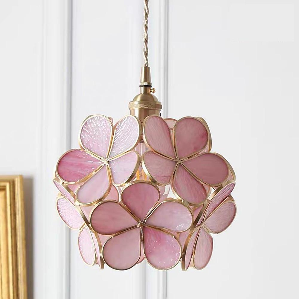 Ornate Flower Glass Mini Pendant — Copper & Brass, 1-Light E27, Adjustable Height
