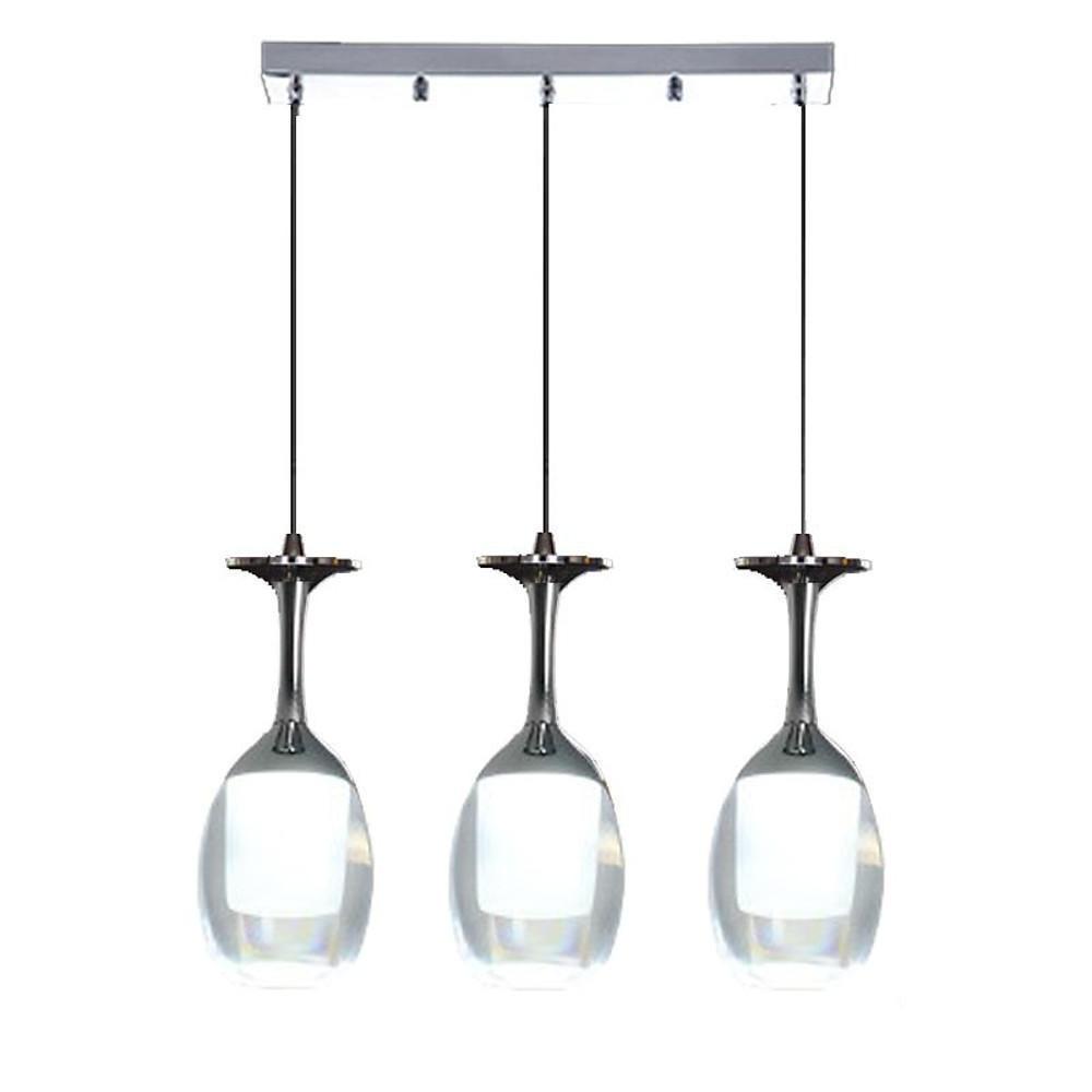 Modern 3-Light LED Mini Chandelier — Electroplated Aluminum, Transparent Plastic, 22" Wide, Adjustable Cord