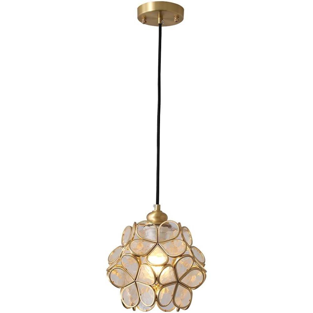 Flower Globe Mini Pendant — Copper & Crystal, Tiffany-Inspired, E26/E27, 8" Diameter, Adjustable 47" Cord