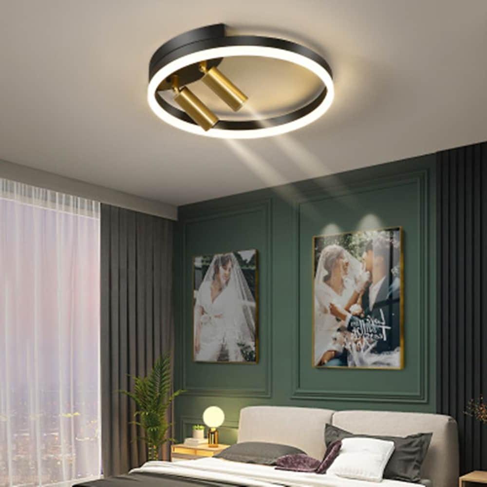 Circular Spotlight LED Flush-Mount Ceiling Light — Metal, Black or Gold, 54W, 3-Step Dimming, Remote Control, 16" Diameter