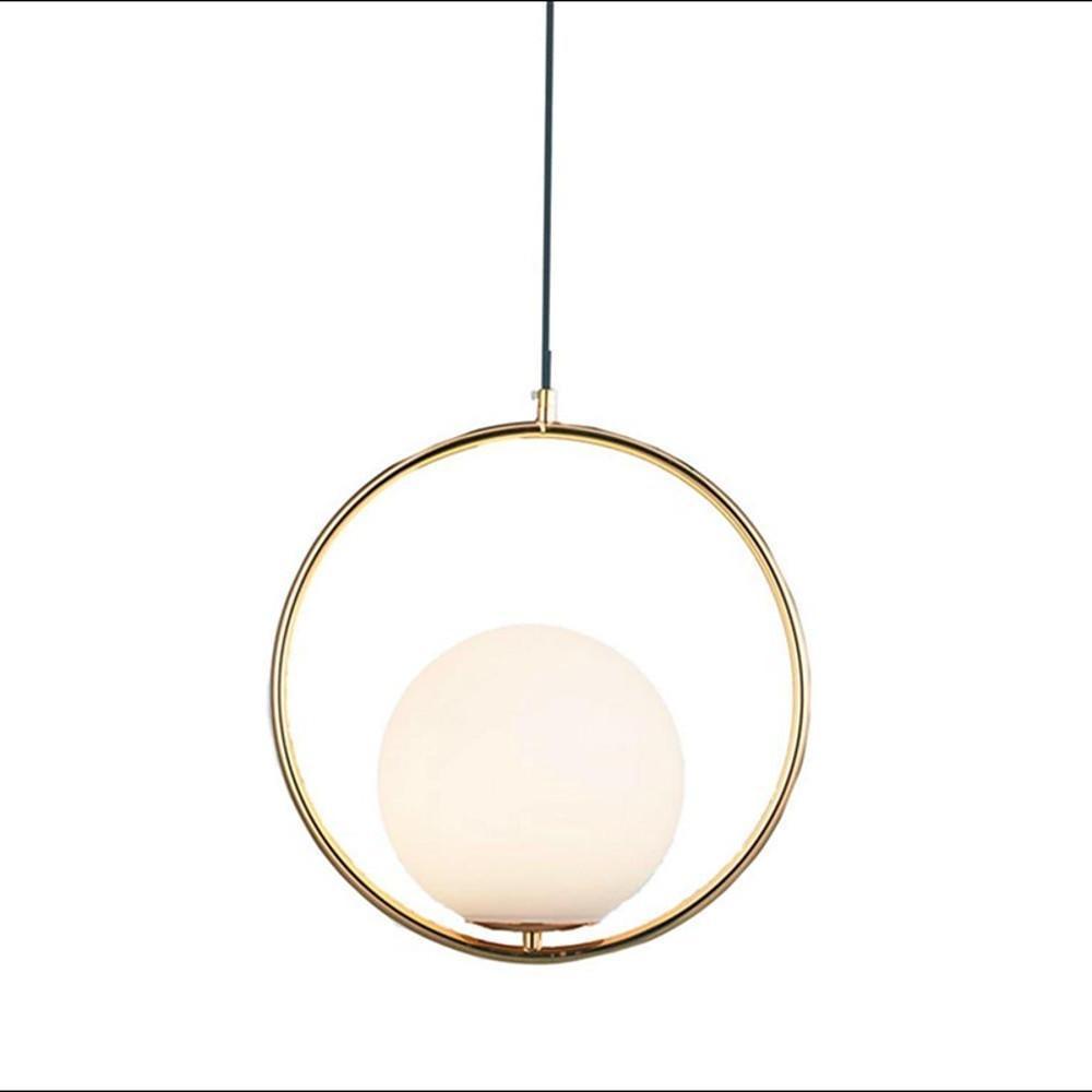 Globe Glass Pendant Light — Gold Ring, Electroplated Metal, 1-Light E27, 14" Diameter, Adjustable 59" Cord