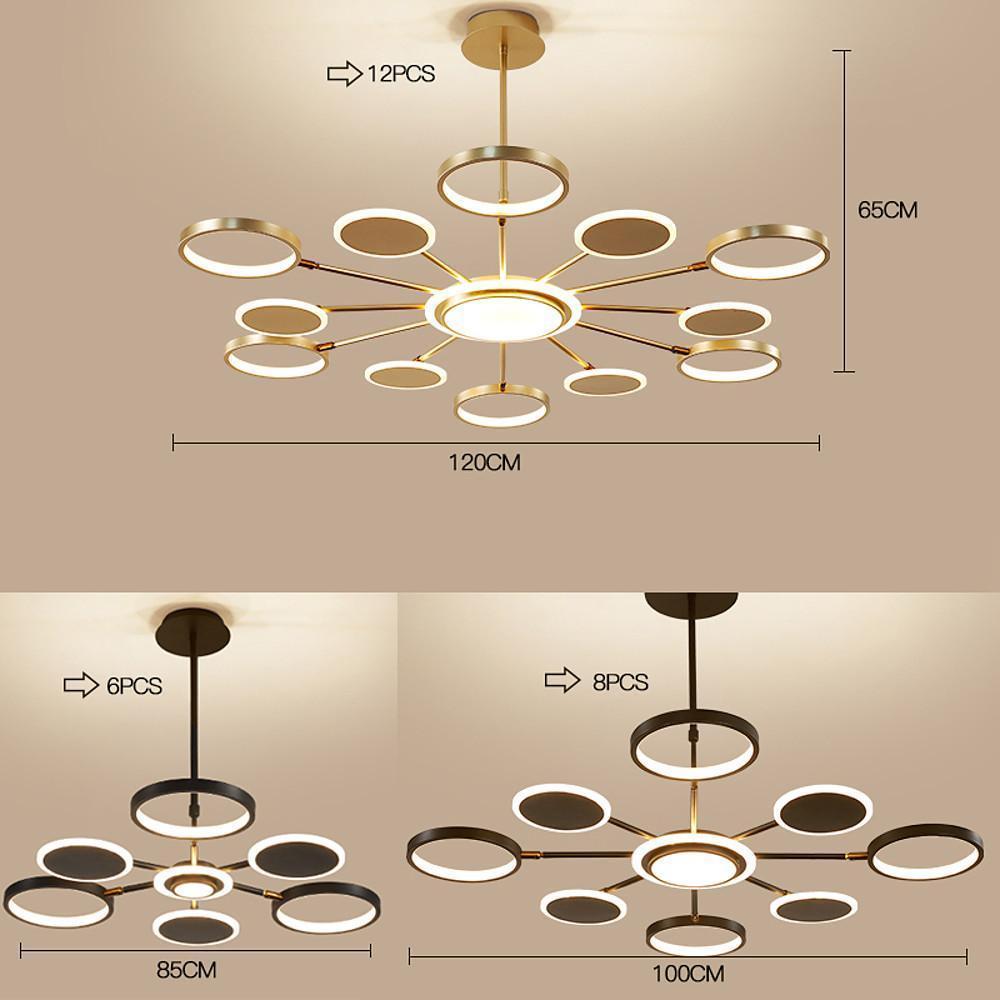 Multi-Circle Dandelion Chandelier — Acrylic and Aluminum, LED, 6/8/12-Light, 12W, 3000K/6000K, Black or Gold