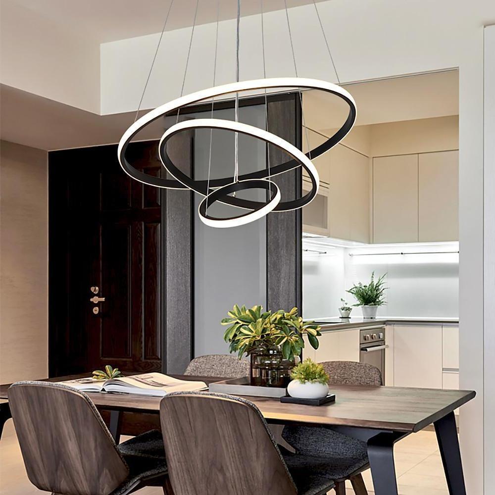 3-Ring Tiered Chandelier — Aluminum and Acrylic, LED, 3-Step Dimming (3000K/4500K/6000K), 2/3/4-Tier, Black or Gold