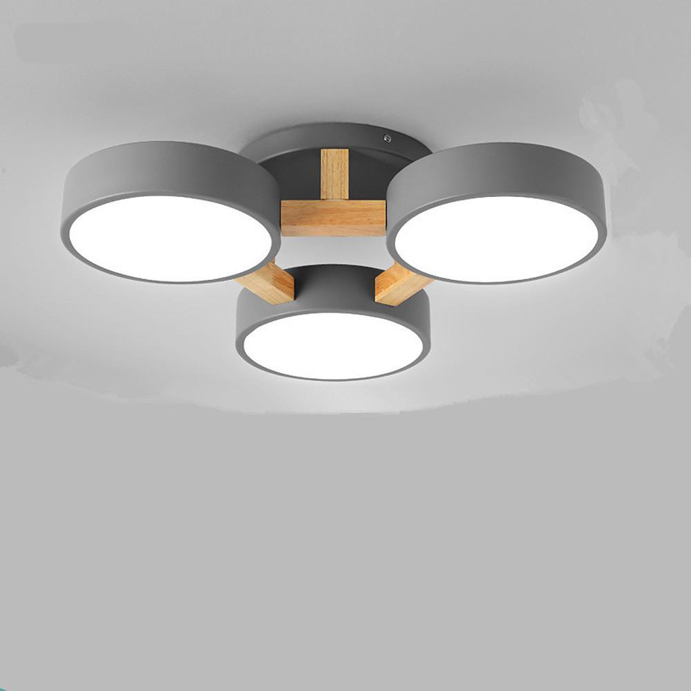 Triple Circular Flush-Mount Ceiling Light — Metal and Wood, 3-Light, 36W LED, 3-Step Dimming, 21"