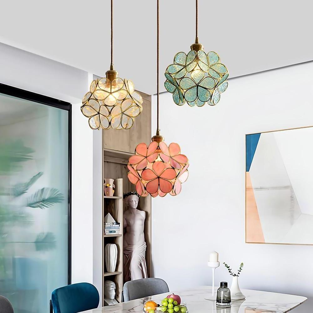 Flower Globe Mini Pendant — Copper & Crystal, Tiffany-Inspired, E26/E27, 8" Diameter, Adjustable 47" Cord